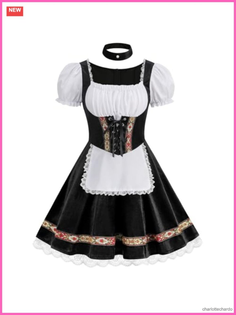 Traditional Oktoberfest Dirndl Dress with Choker Necklace Velvet Costume